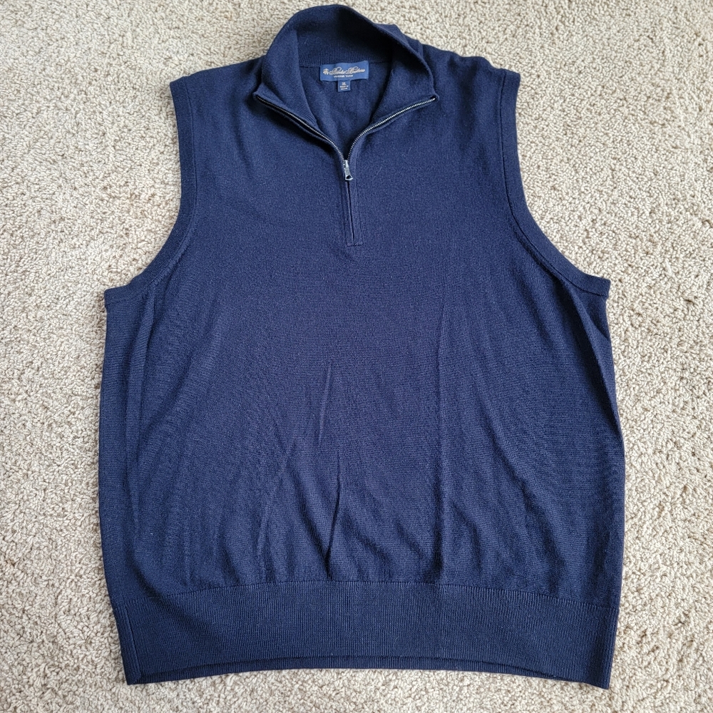 Brooks Brothers Navy Quarter Zip Italian Wool Sweater Vest - Size XL
